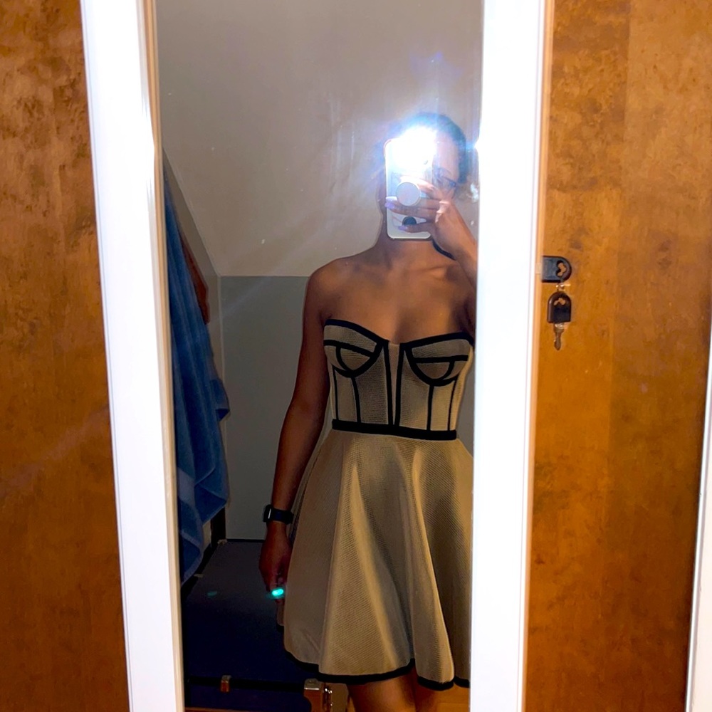 Tan and Black Mesh Strapless Dress